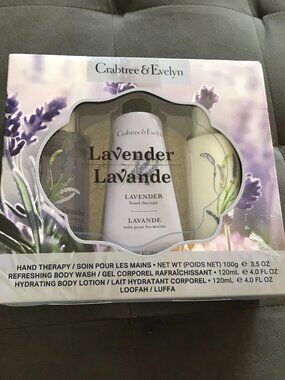 Crabtree & Evelyn Lavender Hand Therapy, Body Wash and Body Lotion 4 Piece Set